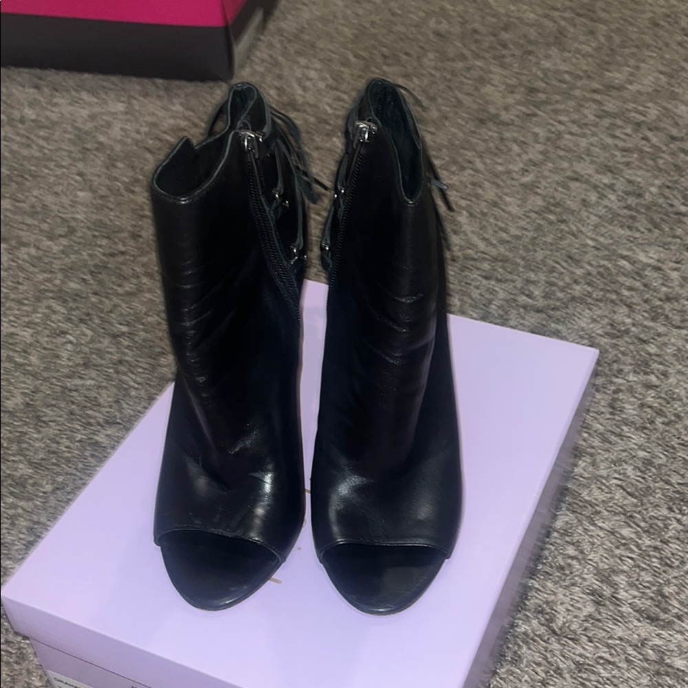 Black Peep-Toe Ankle Boots
